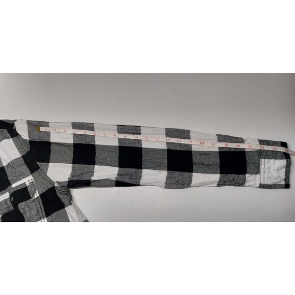 George Mens Plaid Flannel Shirt Medium 38-40 Button Black White Cotton Blend GUC - Picture 12 of 15